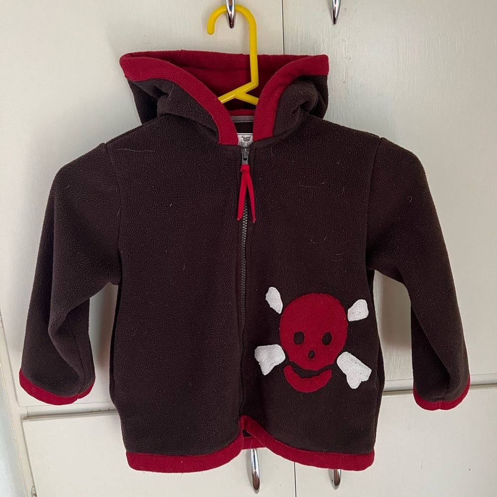 Kids Skull Hoodie fleece jacket - Brown Red